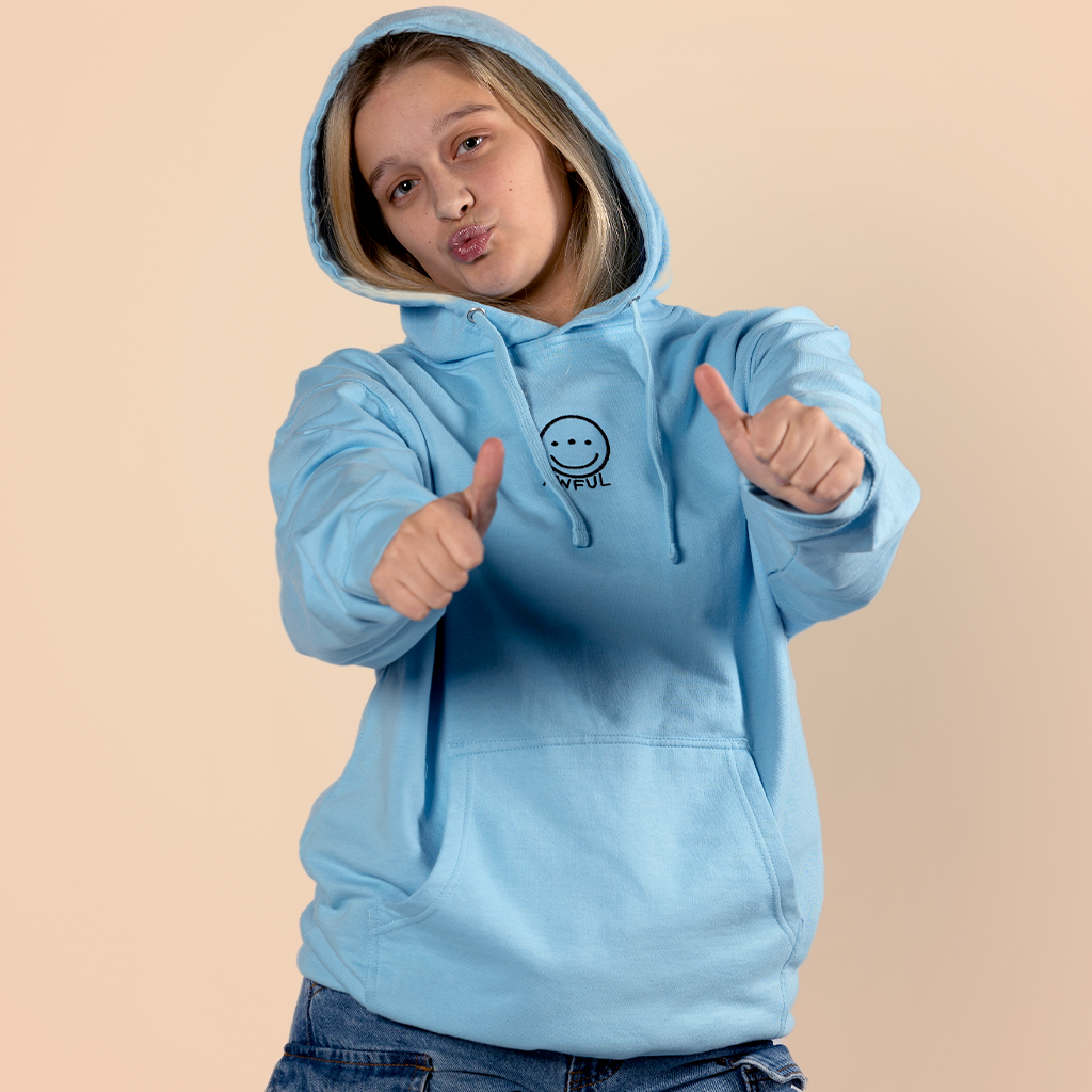 Blue smiley face hoodie hotsell