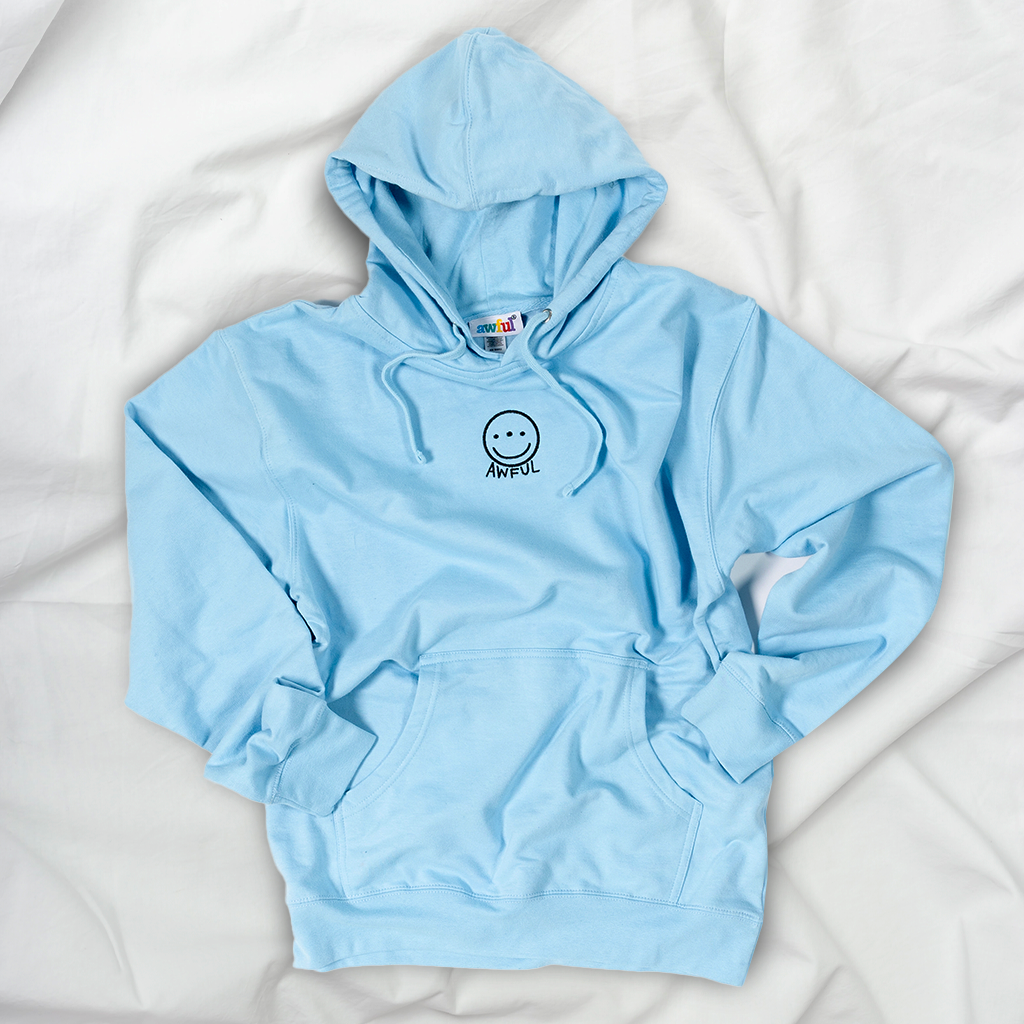 Awful Smiley Hoodie Sky Blue